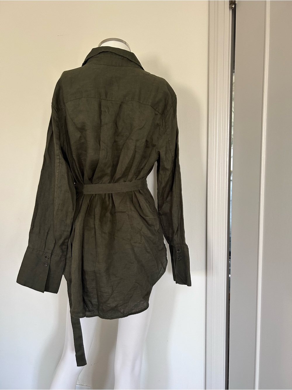 Banana Republic Olive Linen Belted Tunic Top 6P - Picture 4 of 5